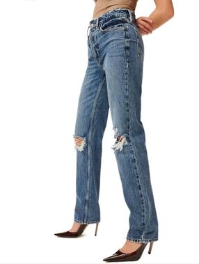 NWT Good American Womens 90's High Rise Distressed Straight Leg Jeans Size 10/30